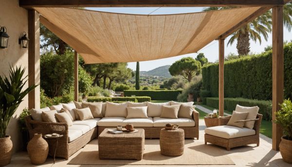 Vela triangolare in fibra di cocco: eleganza naturale e comfort outdoor con Ombrière de Provence